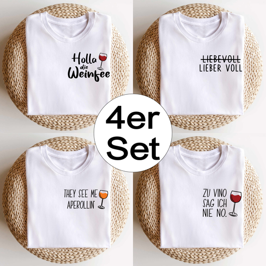4 Bügelbilder: Wein, Lieber voll, Holla die Weinfee