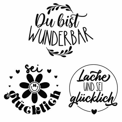 3x Bügelbilder: Glück & Lachen inkl. Anleitung